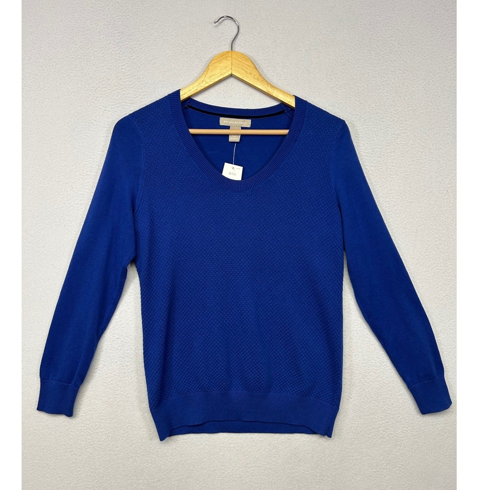 Classic Professional Banana Republic Women M Petite Blue V-Neck Textured Sweater